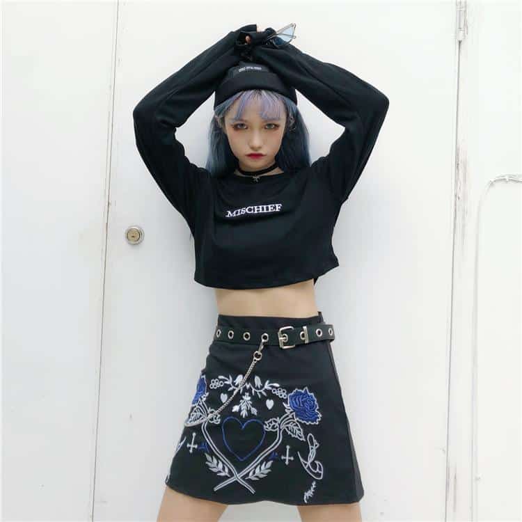 Girl's Leather Punk Embroidered Skirt - The Black Ravens