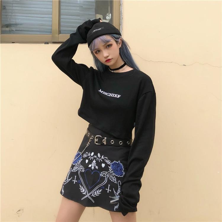 Girl's Leather Punk Embroidered Skirt - The Black Ravens