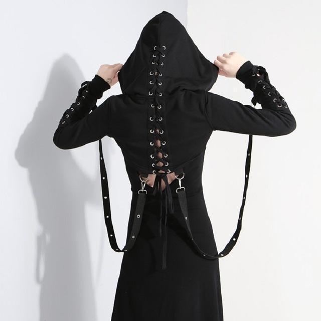 Goth Lady's Hooded Midriff - The Black Ravens