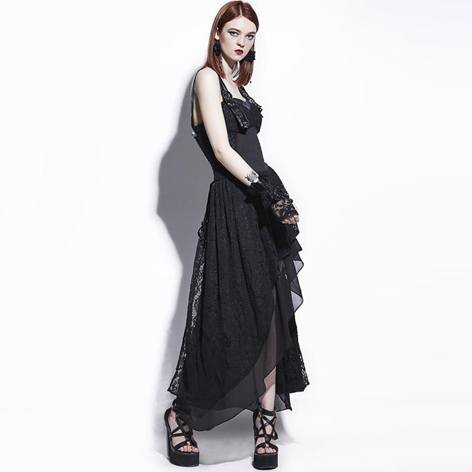 Gothic Black Asymmetrical Maxi Dress For Women - The Black Ravens