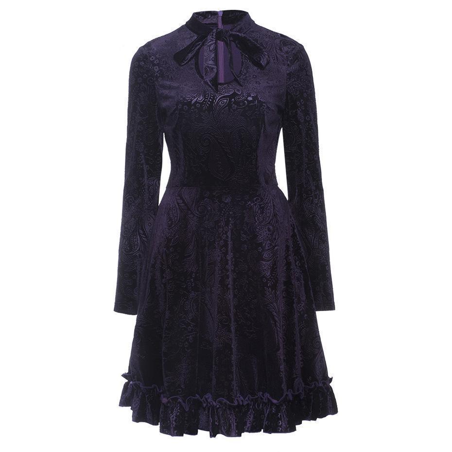 Gothic Bow Collar A-Line Dress - The Black Ravens