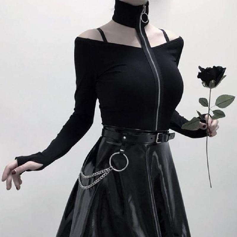 Gothic Girl Neck Bondage Tee - The Black Ravens