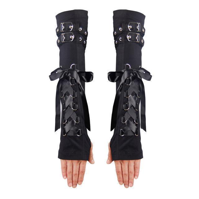 Gothic Girl's Lace Up Buckled Gloves - The Black Ravens