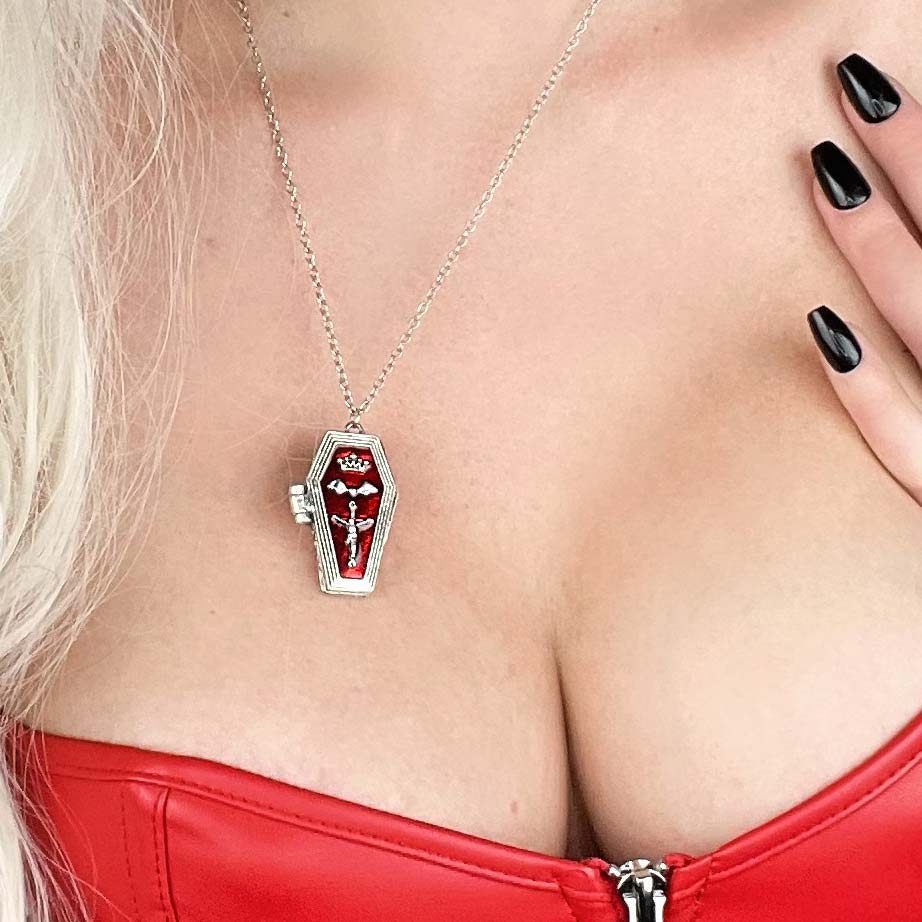 Gothic Red Coffin Locket Necklace - The Black Ravens