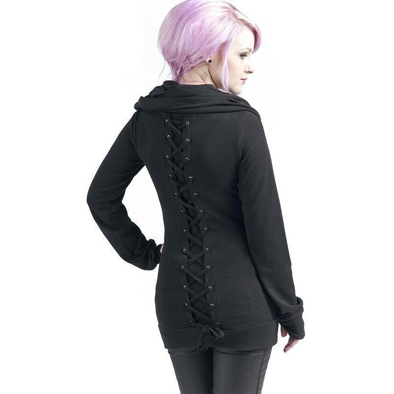 Gothic Retro Lace Up Hoodie For Women - The Black Ravens