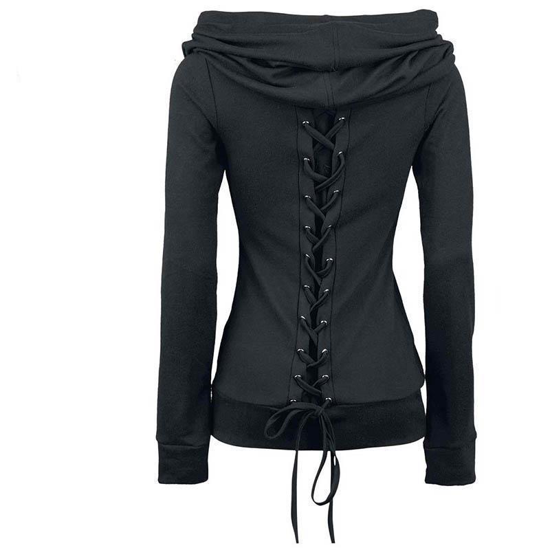 Gothic Retro Lace Up Hoodie For Women - The Black Ravens