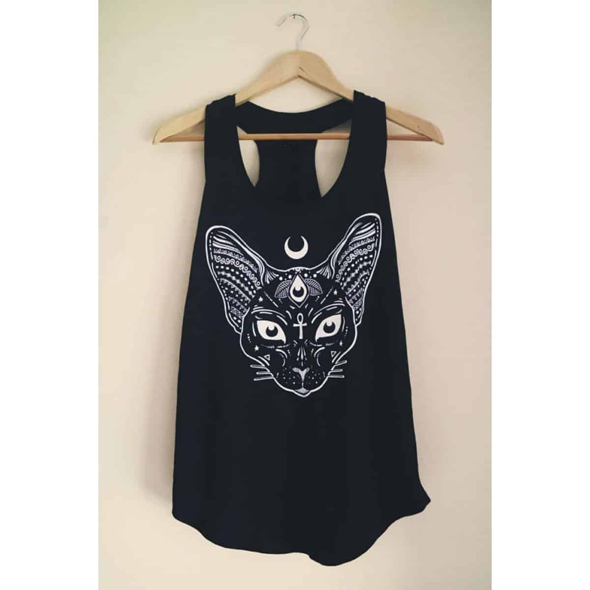 Gothic Wiccan Cat Summer Tees - The Black Ravens