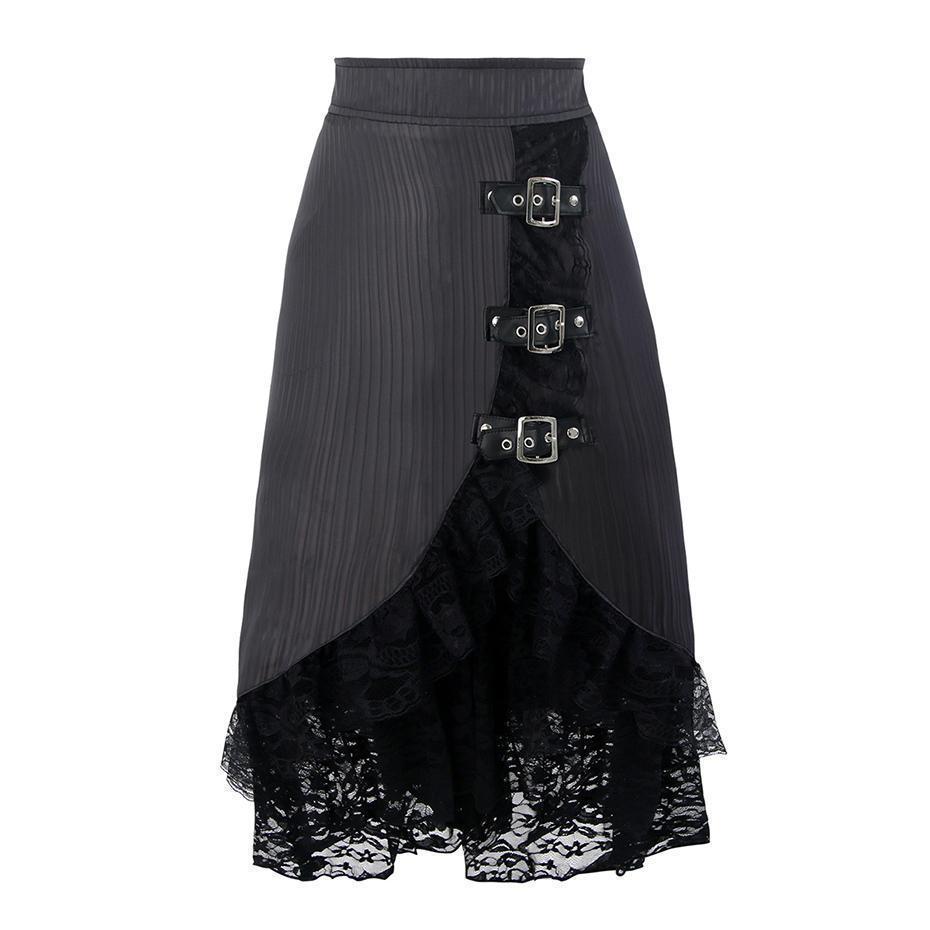 Grey High Waist Pleated Punk Skirt - The Black Ravens