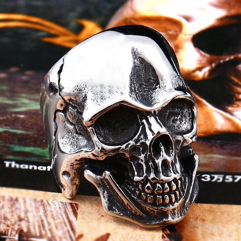 Guys Scary Grinning Silver Skull Biker Bands - The Black Ravens