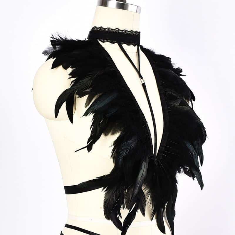 Halter Choker Bust Feathers Cage - The Black Ravens