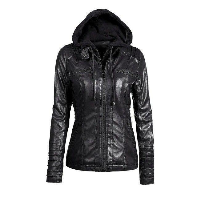Hooded PU Leather Women's Outerwear - The Black Ravens