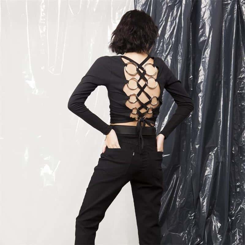 Hot Gothic Backless Full Sleeve Top - The Black Ravens