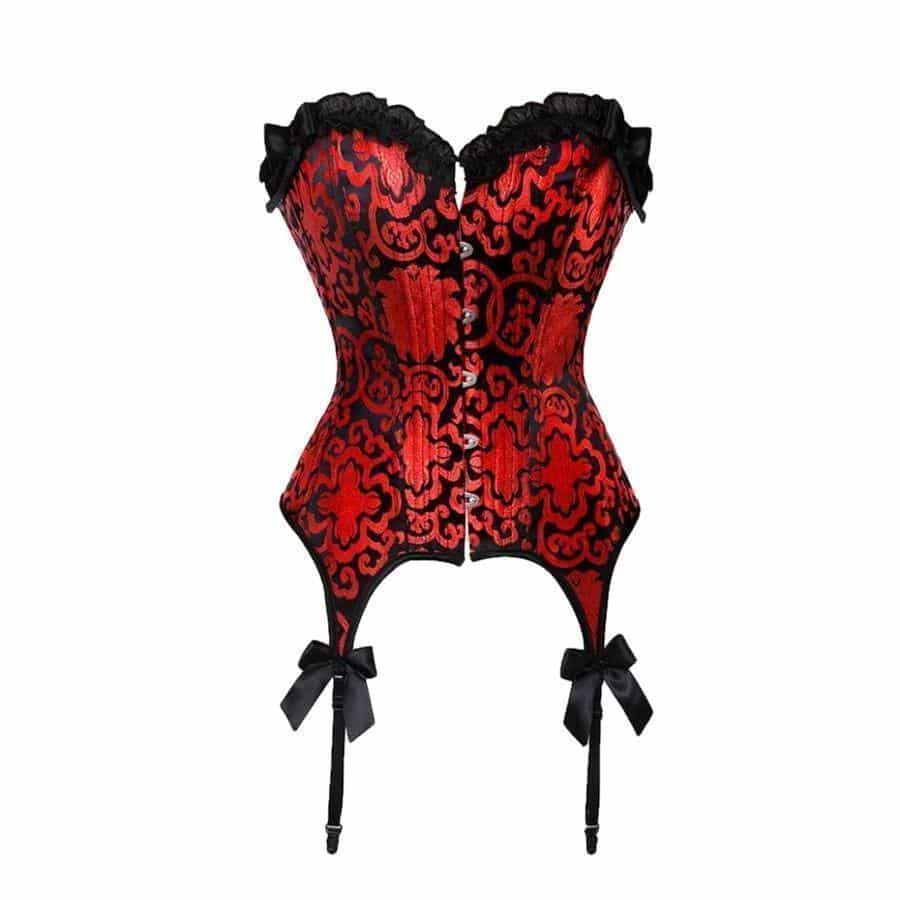 Hot Red Floral Print Gothic Corset - The Black Ravens