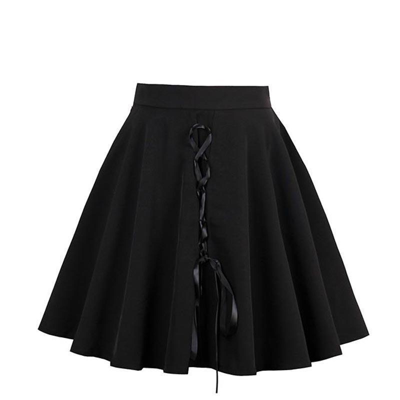 Lace-Up Black Lolita Mini Skirts - The Black Ravens