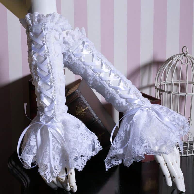 Ladies Gothic Vintage Lace Up Gloves - The Black Ravens