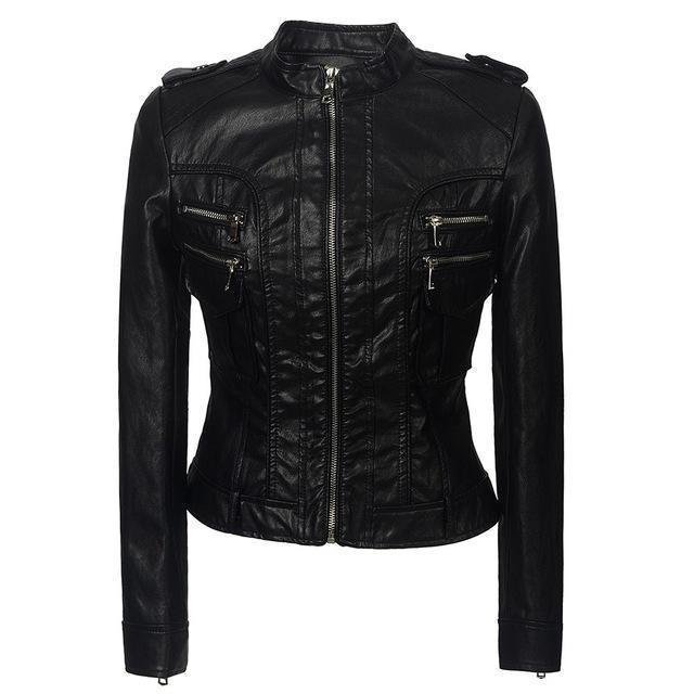 Ladies' Grunge Zippered Leather Jacket - The Black Ravens