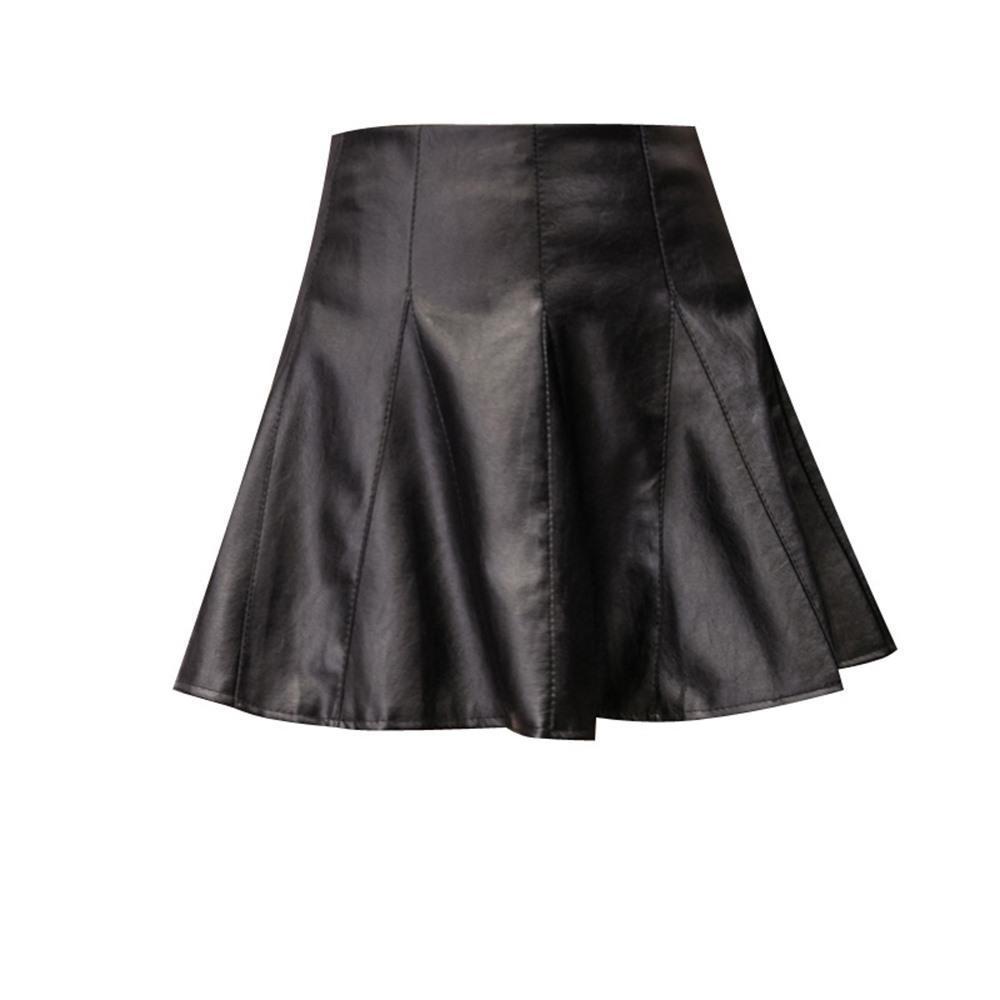 Ladies' Pleated Leather Mini Skirt - The Black Ravens
