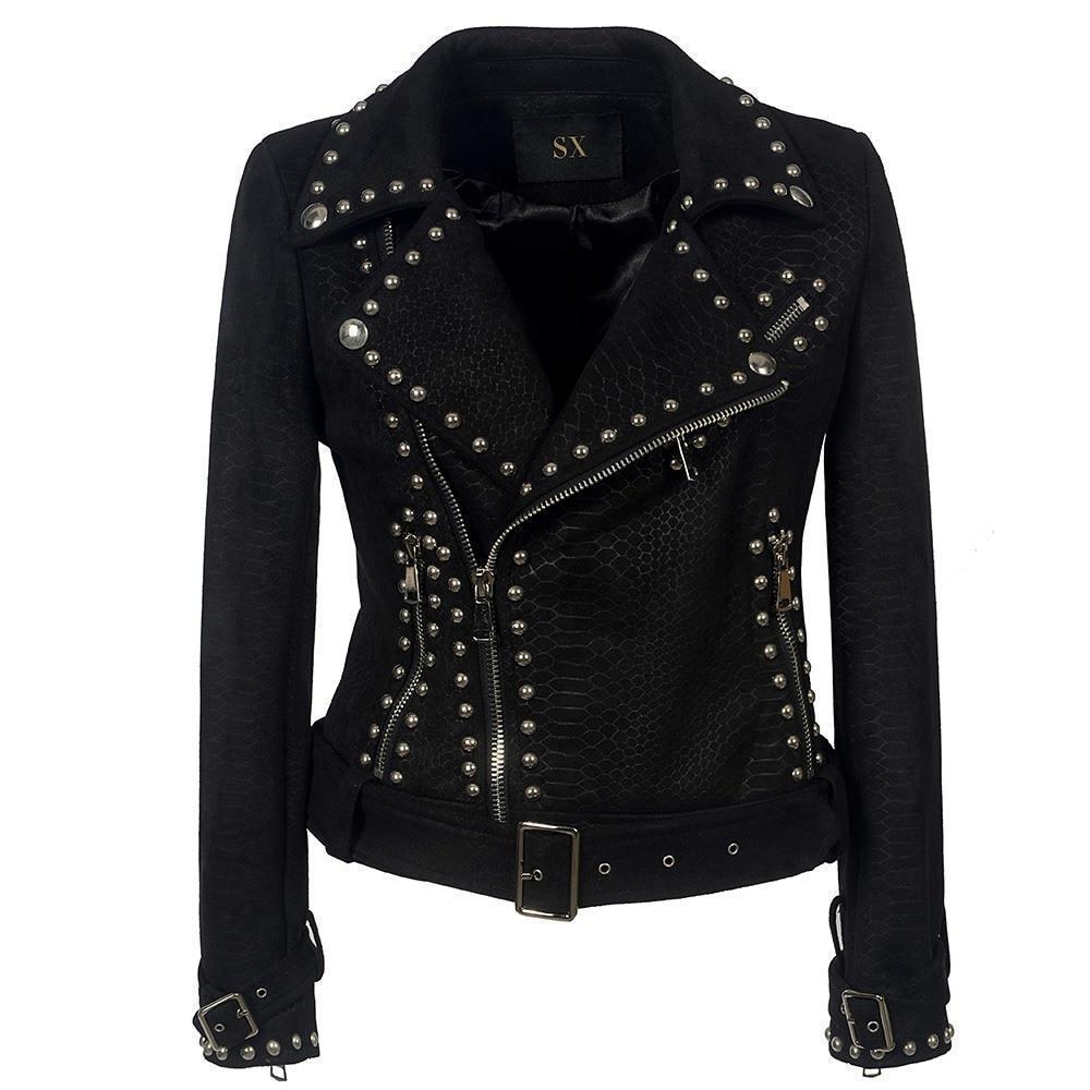 Ladies' Punk Buckled Leather Jacket - The Black Ravens