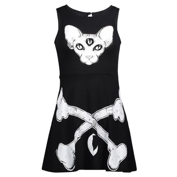 Leopard Crossbone Gothic Mini Dress - The Black Ravens