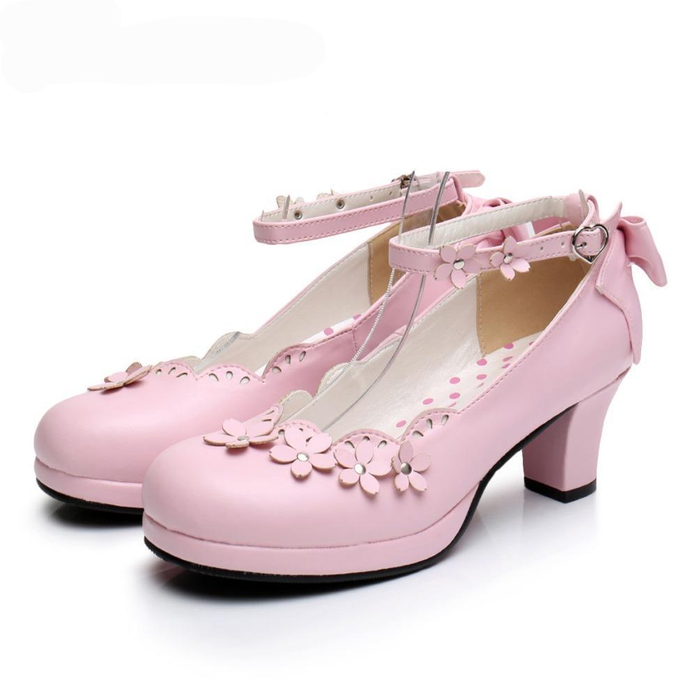 Pink Floral Low Heel Pastel Goth Shoes - The Black Ravens