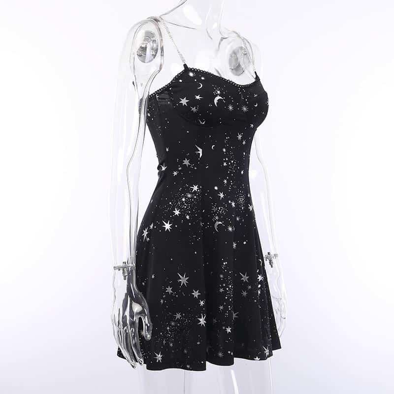 Sexy Star Moon Print Gothic Dress - The Black Ravens