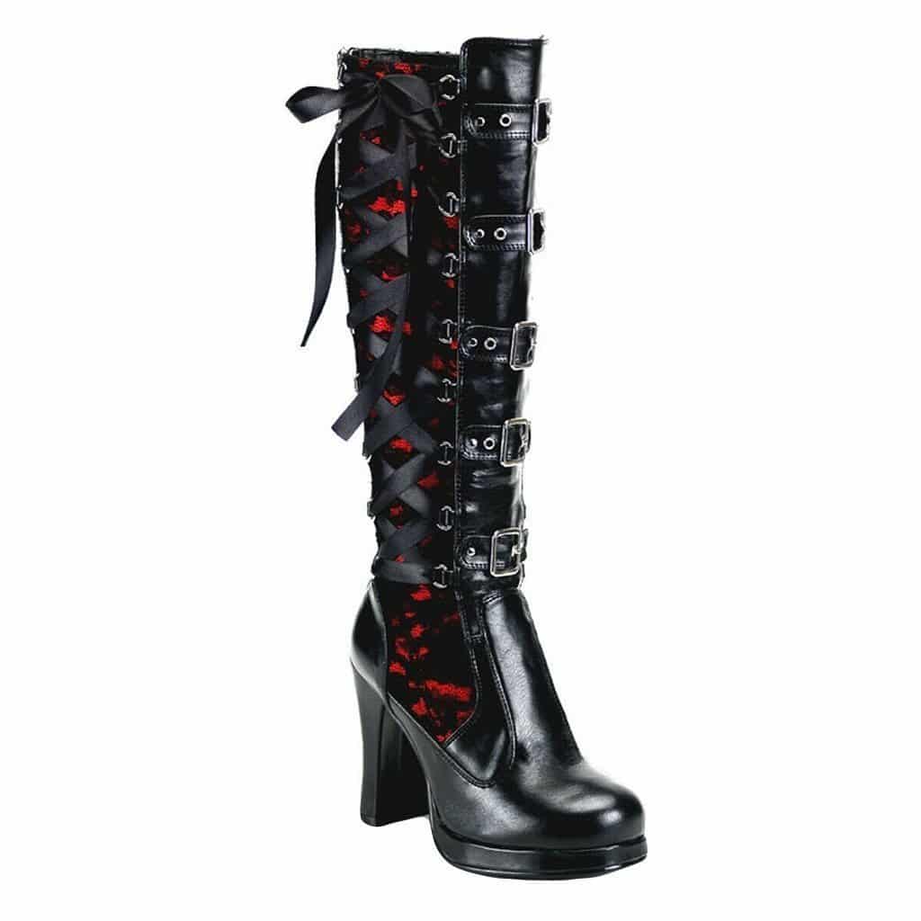Punk Gothic Black and Red High Heel Boots - The Black Ravens