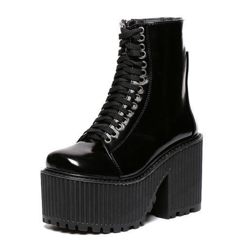 Sexy Shiny Leather Platform Heels - The Black Ravens