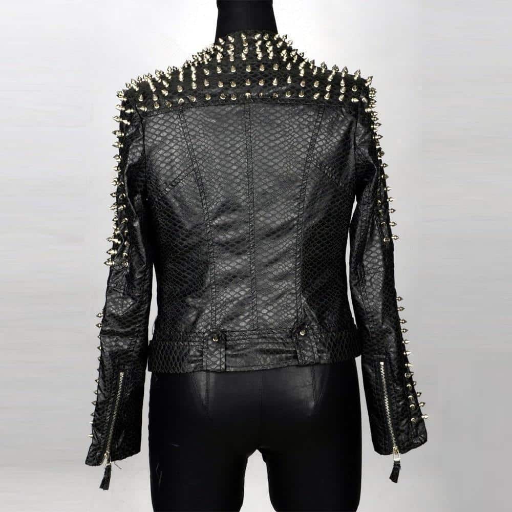 Punk Ladies Spiked Leather Motorcycle Jacket - The Black Ravens
