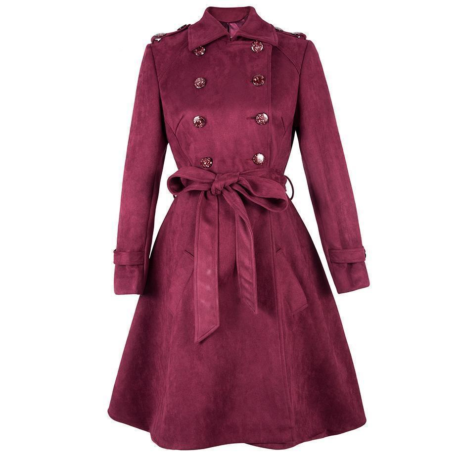 Red Bow Traditional Button Overcoat For Women - The Black Ravens