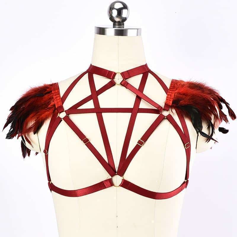 Red Feather Shoulder Pentagram Cage - The Black Ravens
