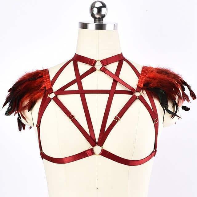 Red Feather Shoulder Pentagram Cage - The Black Ravens