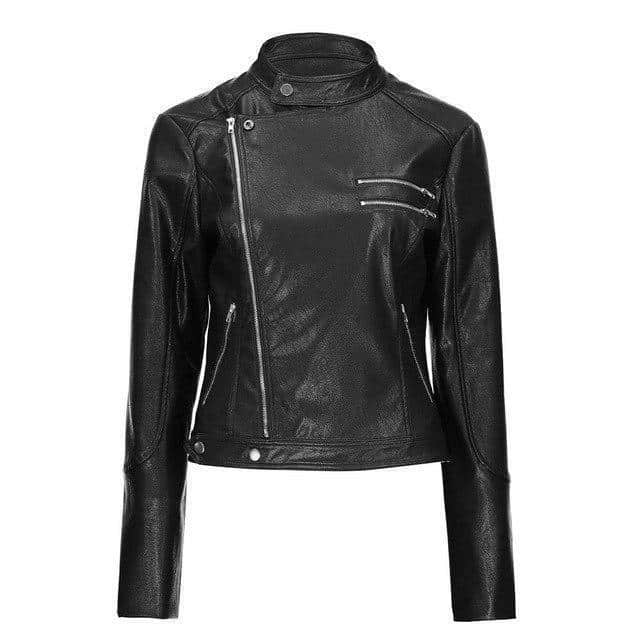 Round Neck Ladies' Leather Biker Jacket - The Black Ravens