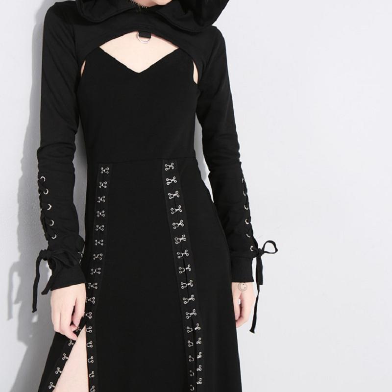 Sexy Gothic Metal Hook Slit Long Dress - The Black Ravens