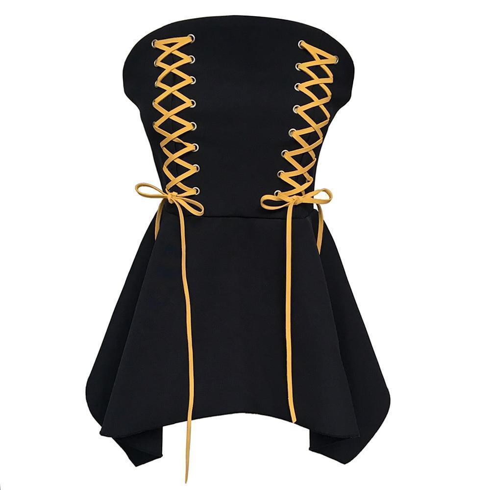 Sexy Lace Up Gothic Tube Dress - The Black Ravens