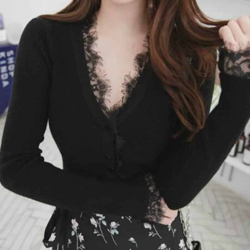 Sexy Lacey Knitted Women's Cardigan - The Black Ravens
