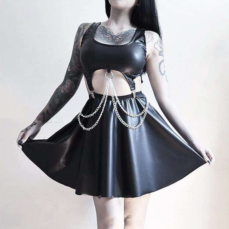 Sexy Leather Top Skirt Set - The Black Ravens