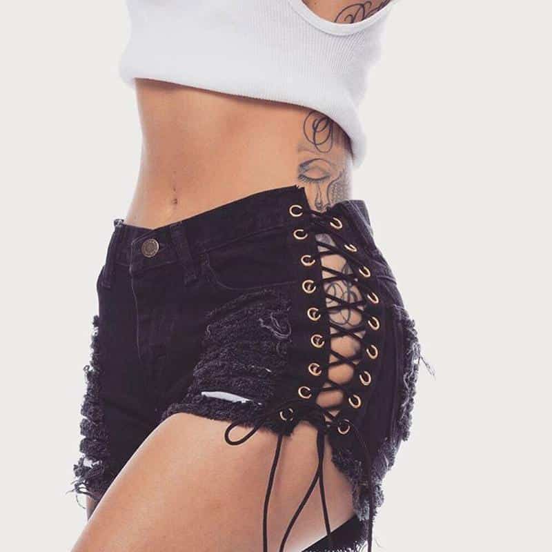 Sexy Punk Elastic Lace Up Shorts - The Black Ravens