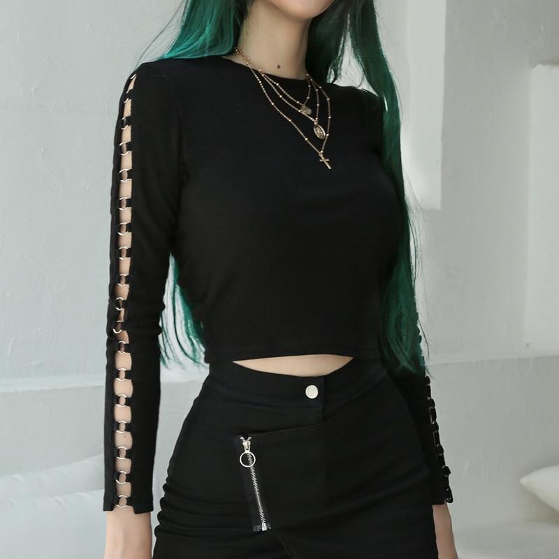 Sexy Punk Rock Sleeve Rings Girl's Top - The Black Ravens