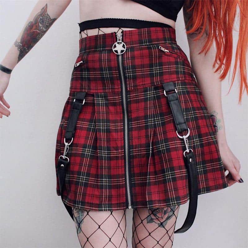 Sexy Red Pleated Suspender Skirt - The Black Ravens