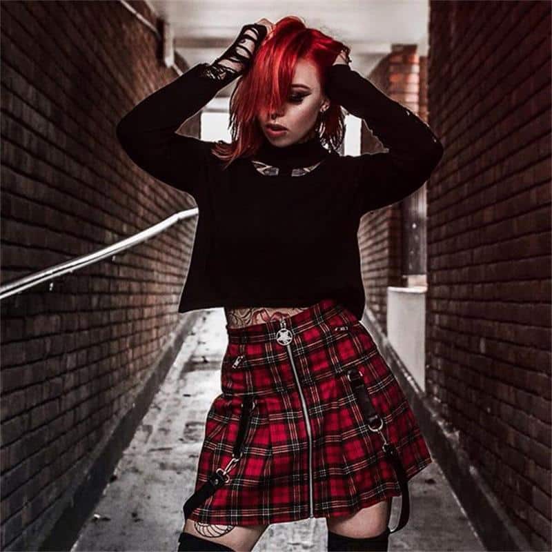 Sexy Red Pleated Suspender Skirt - The Black Ravens