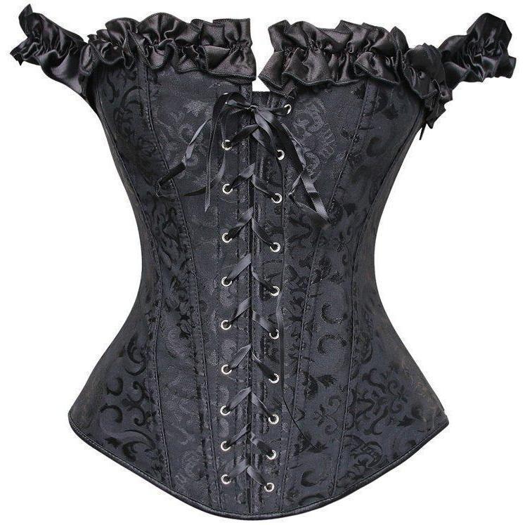 Sexy Ruffles Lace Up Black and White Underbust Corset - The Black Ravens