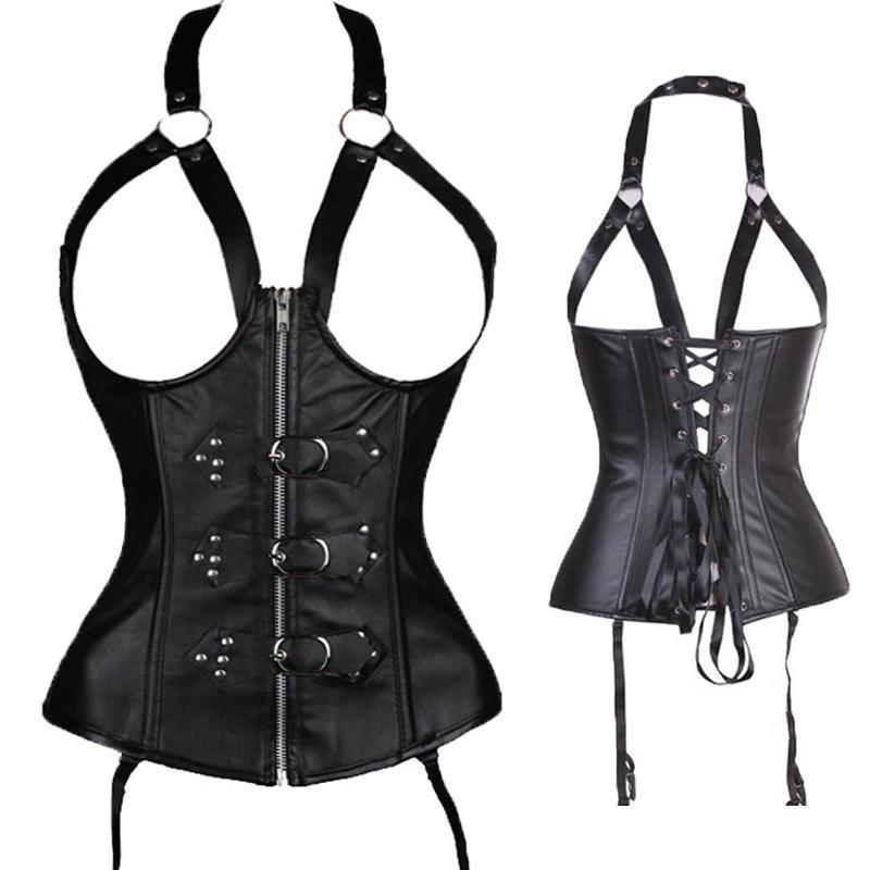 Sexy Women's Naughty Faux Leather Steam Punk Corset - The Black Ravens