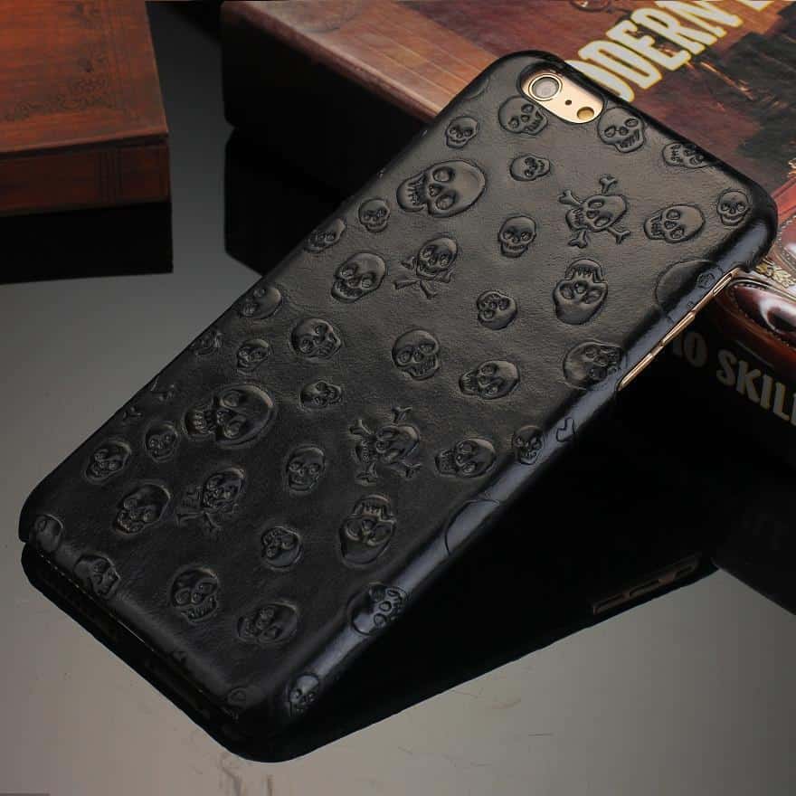 Skeleton Head Genuine Leather iPhone Cases - The Black Ravens