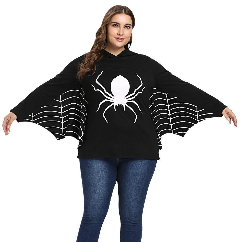 Spider Print Plus Size Hooded Pullover - The Black Ravens