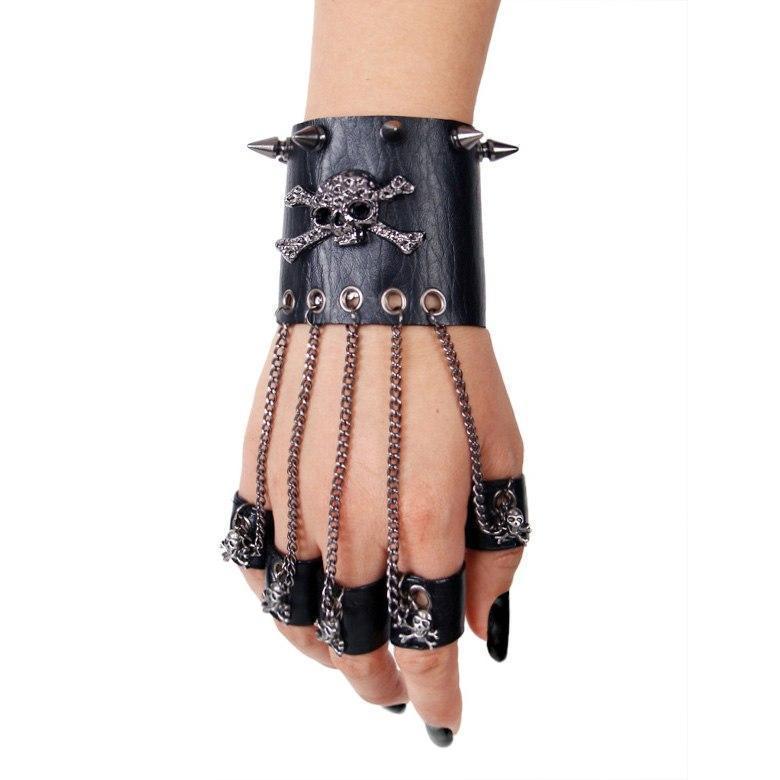 Studded Skull Leather Finger Gloves - The Black Ravens