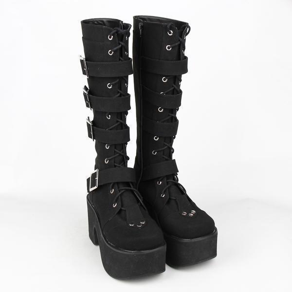 Thick Leather Gothic and Punk Buckle Boots - The Black Ravens