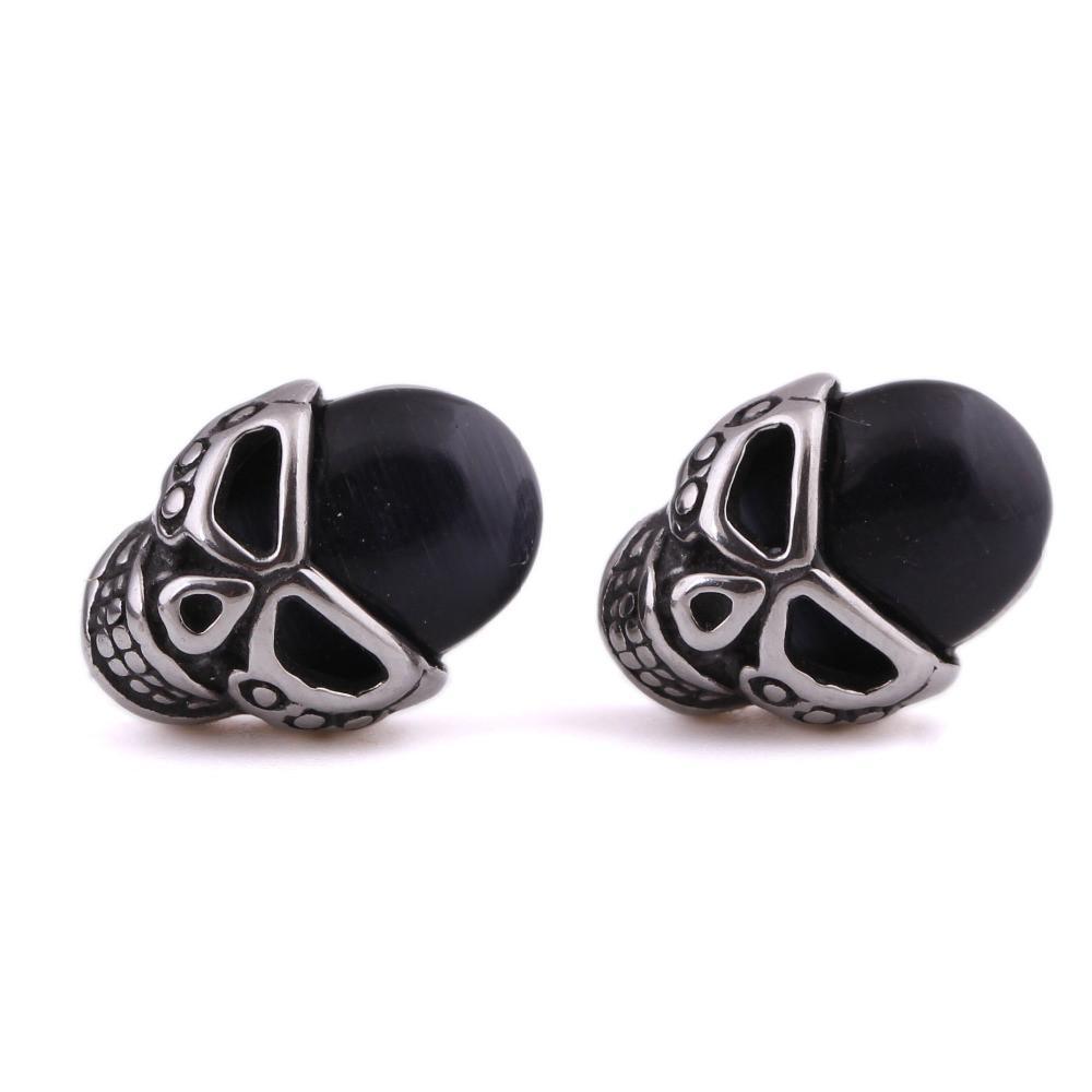 Unisex Stainless Steel Natural Stone Earring Skulls - The Black Ravens