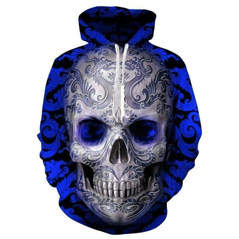 Unmissable Blue and Red Skull Hoodie - The Black Ravens