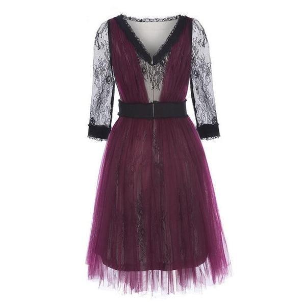 Vintage Casual Lace Purple Dress - The Black Ravens
