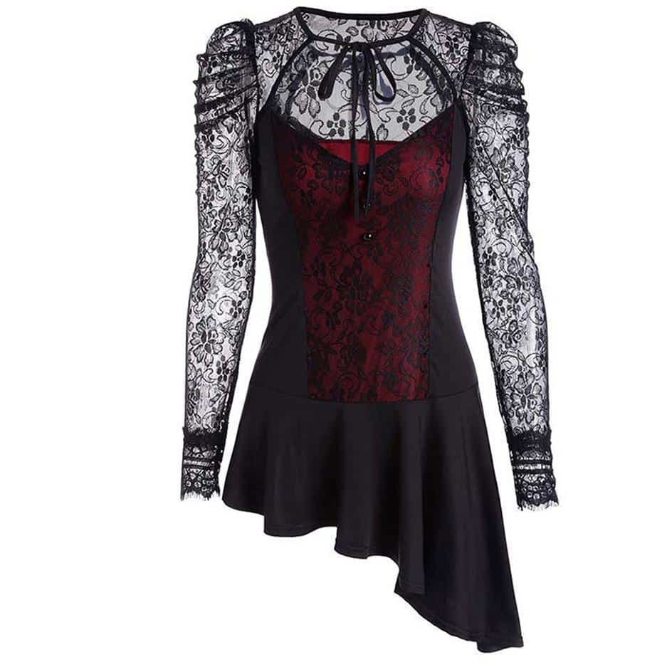 Vintage Slanted Red and Purple Lace Top For Women - The Black Ravens